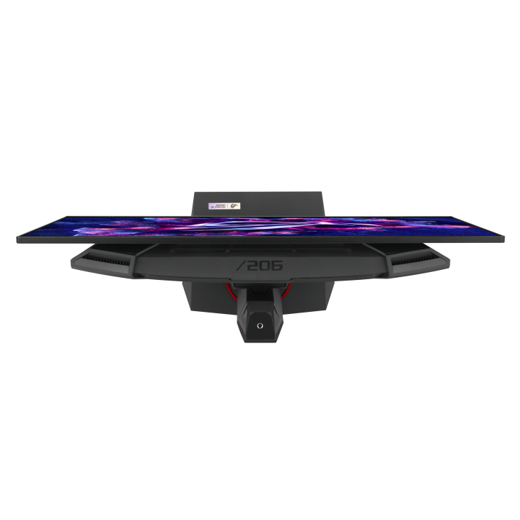 ASUS ROG Strix OLED XG27ACDNG gaming monitor, top view showing the ROG lighting on the back