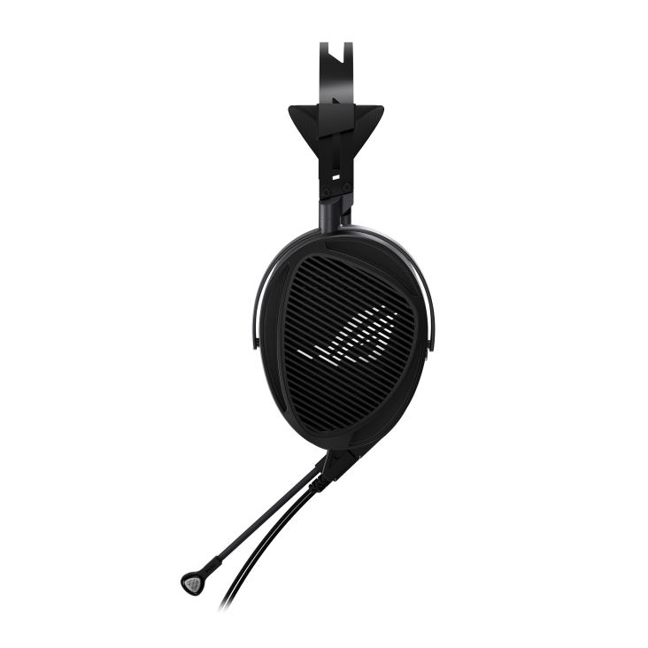 ASUS ROG Kithara headset - side view showing the cable and plug connectors