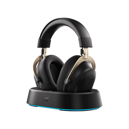 MCHOSE V9 Turbo+ Wireless RGB Gaming Headset with Magnetic Charging Station - Black Gold