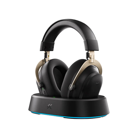 MCHOSE V9 Turbo+ Wireless RGB Gaming Headset with Magnetic Charging Station - Black Gold