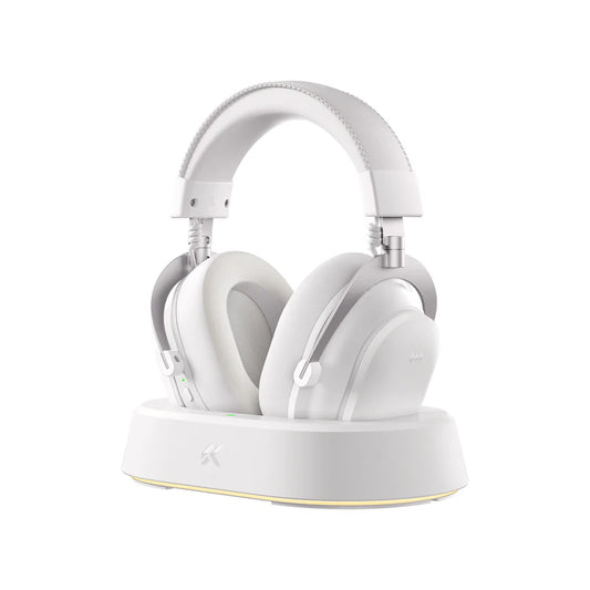 MCHOSE V9 Turbo+ Wireless RGB Gaming Headset with Magnetic Charging Station - Icy White