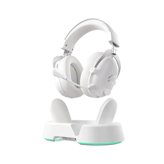 MCHOSE V9 Turbo+ Wireless RGB Gaming Headset with Magnetic Charging Station - Icy White