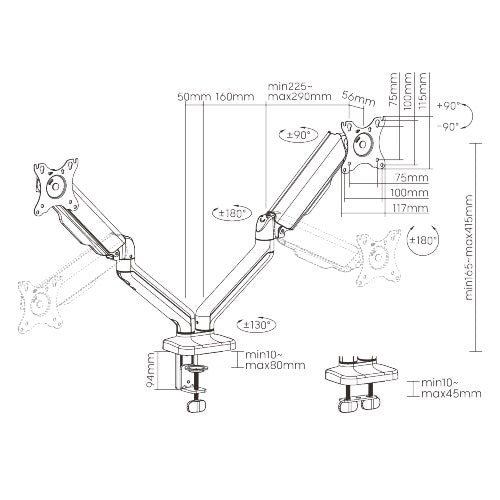 Brateck Spring-Assisted Dual Monitor Arm Black