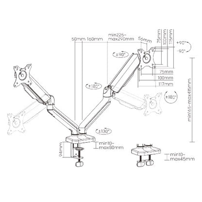 Brateck Spring-Assisted Dual Monitor Arm Black