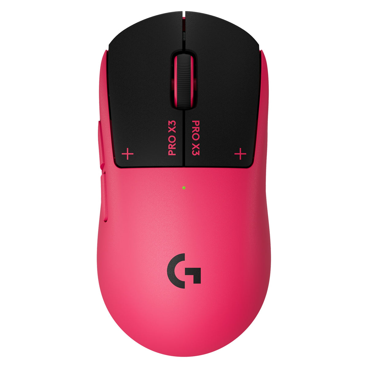 Logitech G PRO X3 SUPERSTRIKE wireless gaming mouse in Pink Eclipse, top view