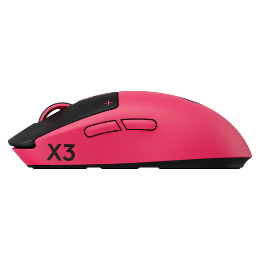 Logitech G PRO X3 SUPERSTRIKE Pink Eclipse, left side profile with the X3 wordmark