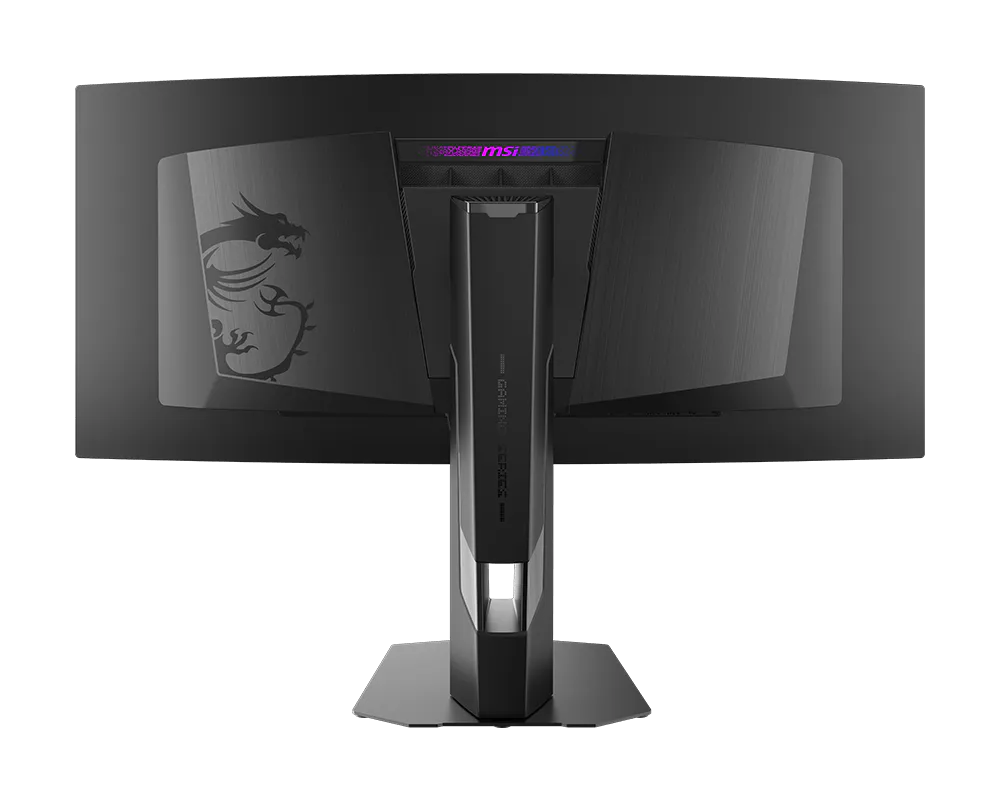 MSI MPG 341CQR QD-OLED X36 curved monitor, rear view showing the back panel and stand
