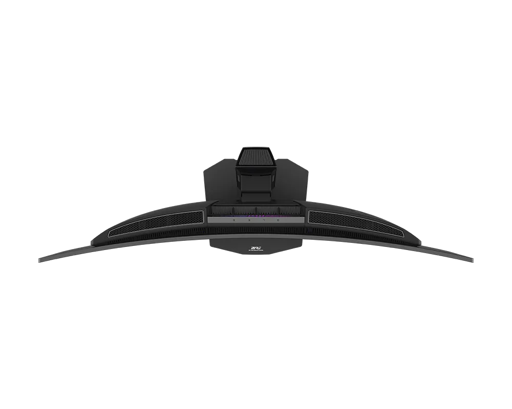 MSI MPG 341CQR QD-OLED X36 curved monitor, top view showing the 1800R curvature