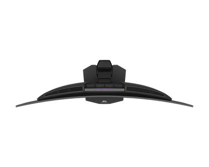 MSI MPG 341CQR QD-OLED X36 curved monitor, top view showing the 1800R curvature