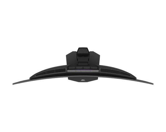 MSI MPG 341CQR QD-OLED X36 curved monitor, top view showing the 1800R curvature