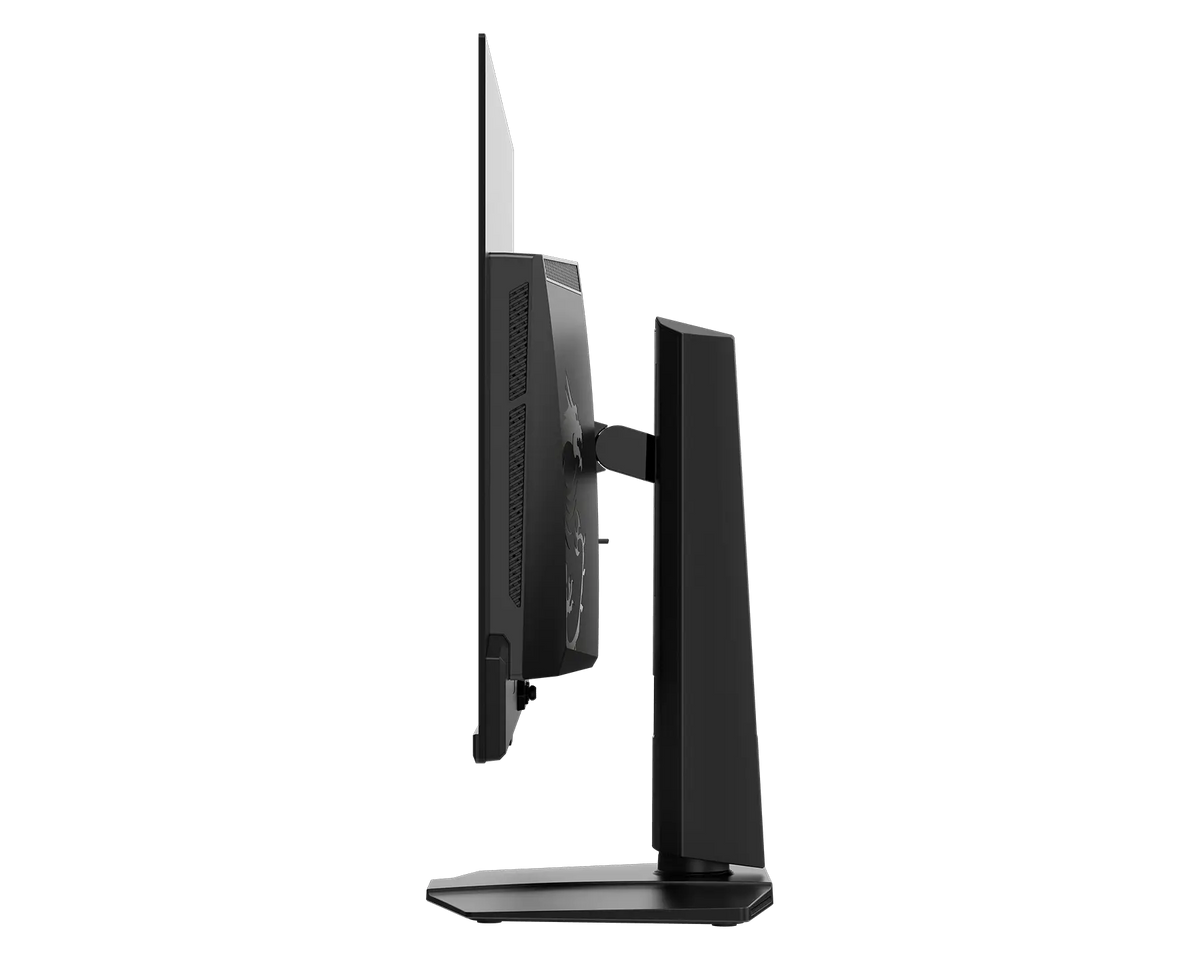 MSI MPG 322UR QD-OLED X24 gaming monitor, side profile showing the slim panel