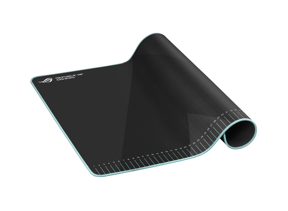 ROG Hone Ace Aim Lab Edition rolled up showing the stitched anti-fray edge