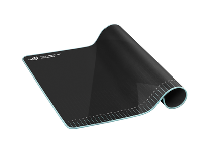 ROG Hone Ace Aim Lab Edition rolled up showing the stitched anti-fray edge