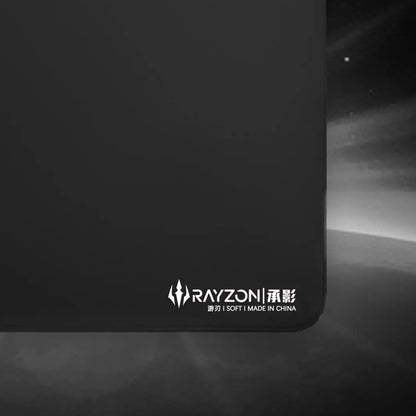 Close view of the RAYZON Shadow 99 Pro's Black cloth, printed logo and recessed stitched edge