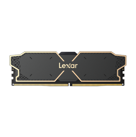Lexar Thor OC DDR5 module front view, black aluminium heatsink
