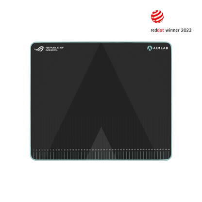 ROG Hone Ace Aim Lab Edition mouse pad top view with the ROG and Aim Lab logos and the printed ruler along the bottom edge