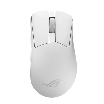 ROG Gladius IV Ace moonlight white gaming mouse, top-down view showing the main and side buttons and the ROG logo